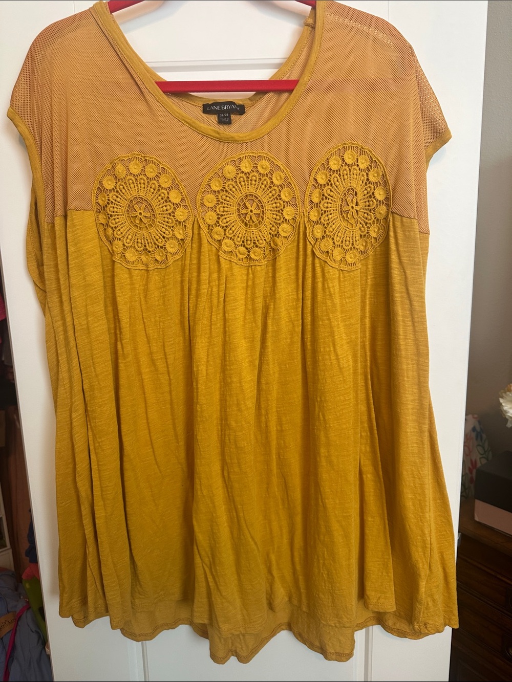Lane Bryant Mustard Yellow Crochet Medallion Tunic